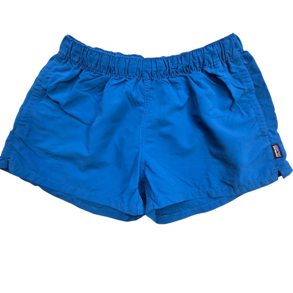 Patagonia Hot Pants Womens M Blue Taffeta Elastic Waist Pockets 3 Inseam
